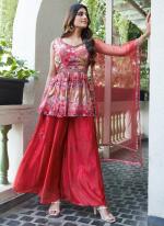 Chiffon Pink Party Wear Printed Readymade Plazzo Suit